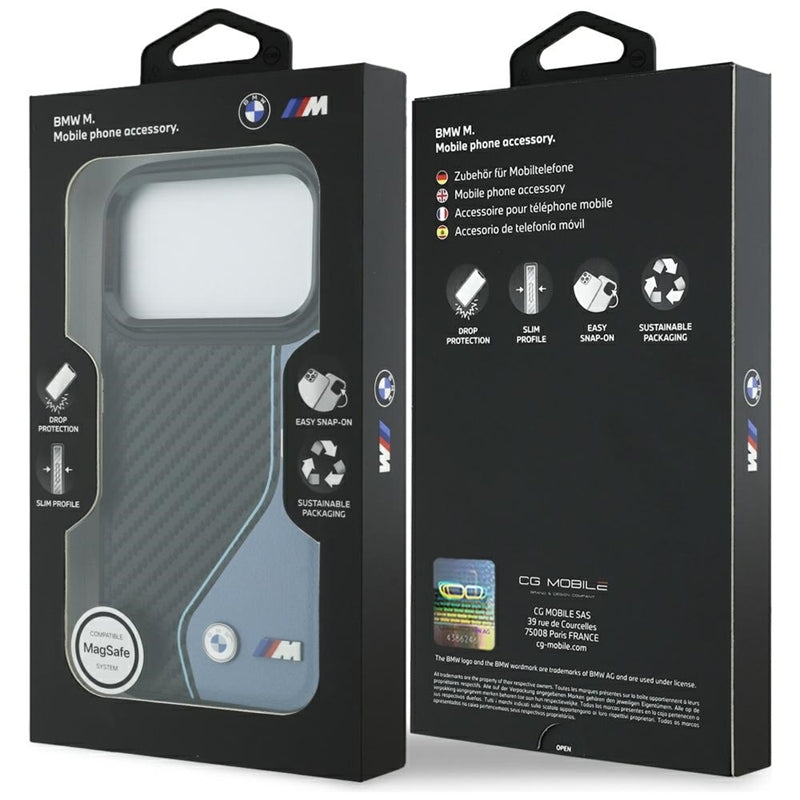 BMW M Carbon Logo MagSafe dėklas iPhone 17 Pro (mėlyna)