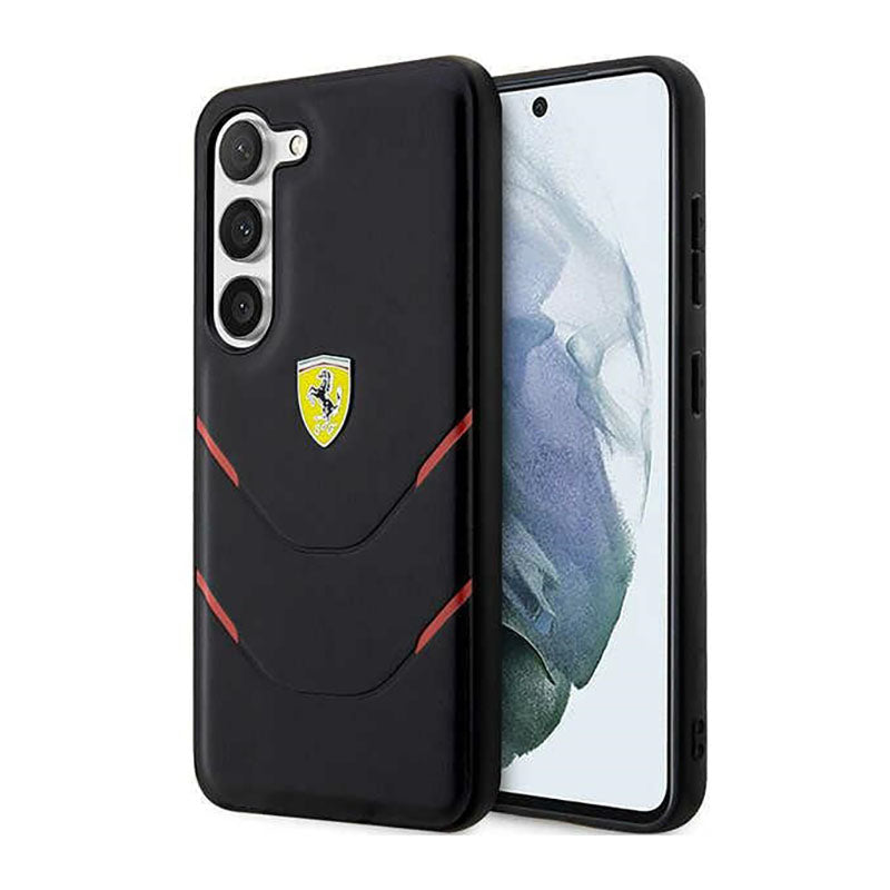 Ferrari Hot Stamp Lines – dėklas, skirtas Samsung Galaxy S23+ (juodas)