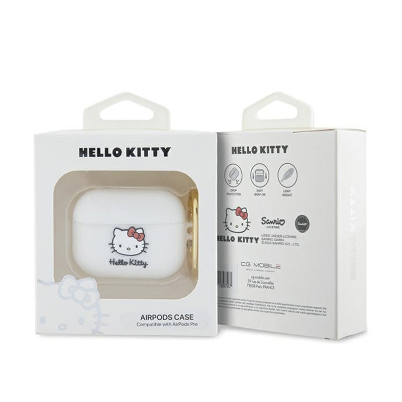Hello Kitty silikoninis 3D „Kitty“ galvos dėklas, skirtas „AirPods Pro“ (baltas)