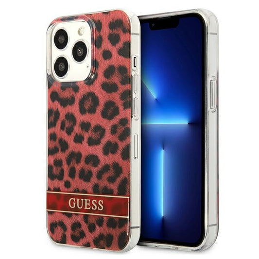Guess Leopard Electro Stripe – „iPhone 13 Pro“ dėklas (raudonas)