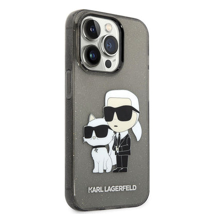 Karl Lagerfeld IML Glitter NFT Karl & Choupette – dėklas iPhone 14 Pro Max (juodas)