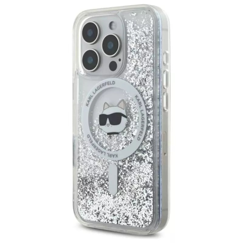 Karl Lagerfeld Liquid Glitter Choupette Head MagSafe – „iPhone 16 Pro“ dėklas (permatomas)