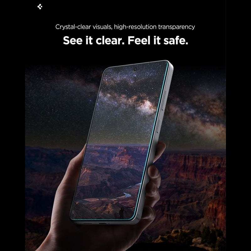 Spigen GLAS.TR EZ Fit Pro AC HD rinkinys (2 vnt.) – Grūdintas stiklas, skirtas Samsung Galaxy S26