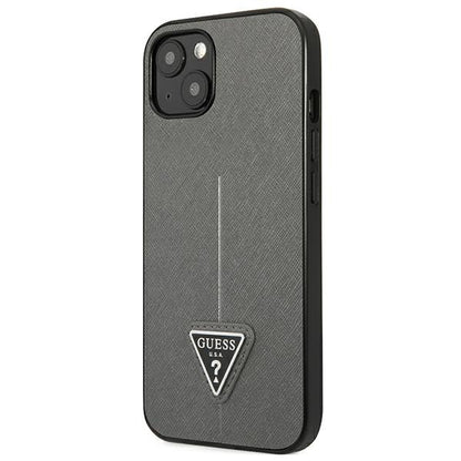 Guess Saffiano trikampio logotipu dėklas – skirtas iPhone 13 mini (sidabrinis)