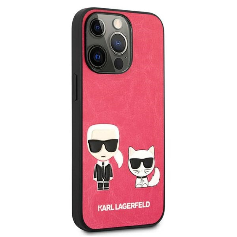 Karl Lagerfeld PU odos „Karl & Choupette“ su reljefu – dėklas, skirtas „iPhone 13 Pro“ (fuksija)