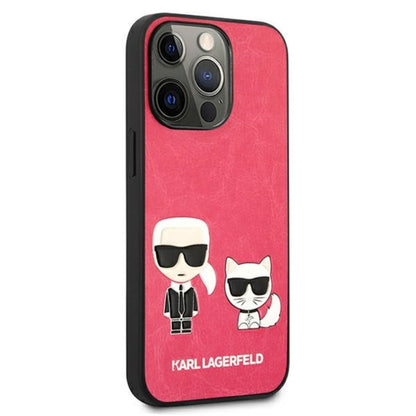 Karl Lagerfeld PU odos „Karl & Choupette“ su reljefu – dėklas, skirtas „iPhone 13 Pro“ (fuksija)