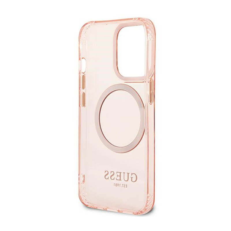 Guess Gold Outline Translucent MagSafe – dėklas, skirtas iPhone 13 Pro (rožinis)