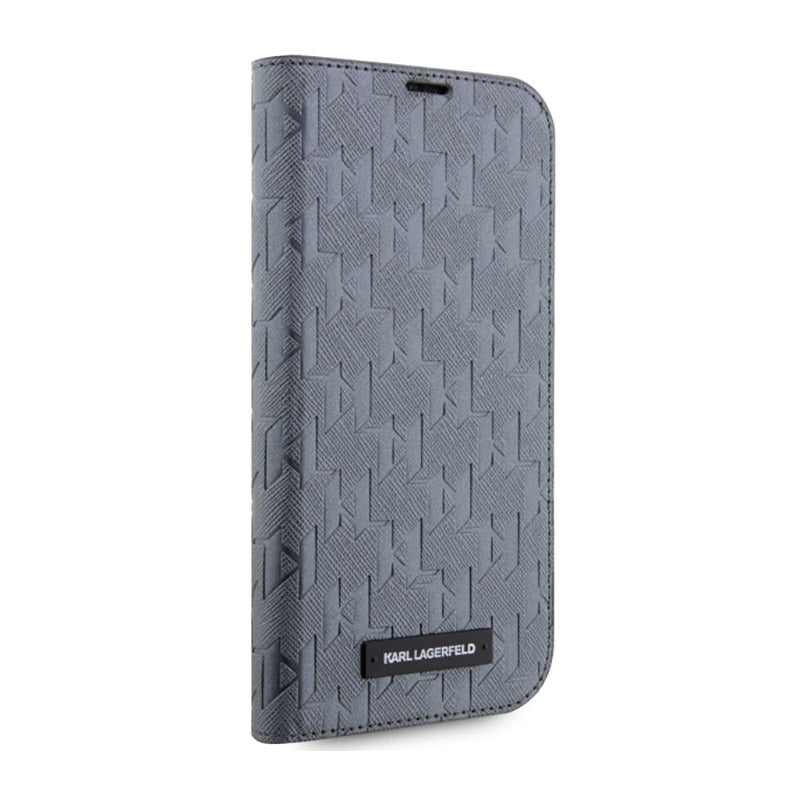 Karl Lagerfeld Booktype Saffiano Monogram - dėklas, skirtas iPhone 14 Pro Max (sidabro spalva)