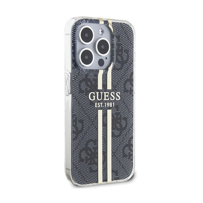 Guess IML 4G Gold Stripe – dėklas iPhone 15 Pro (juodas)