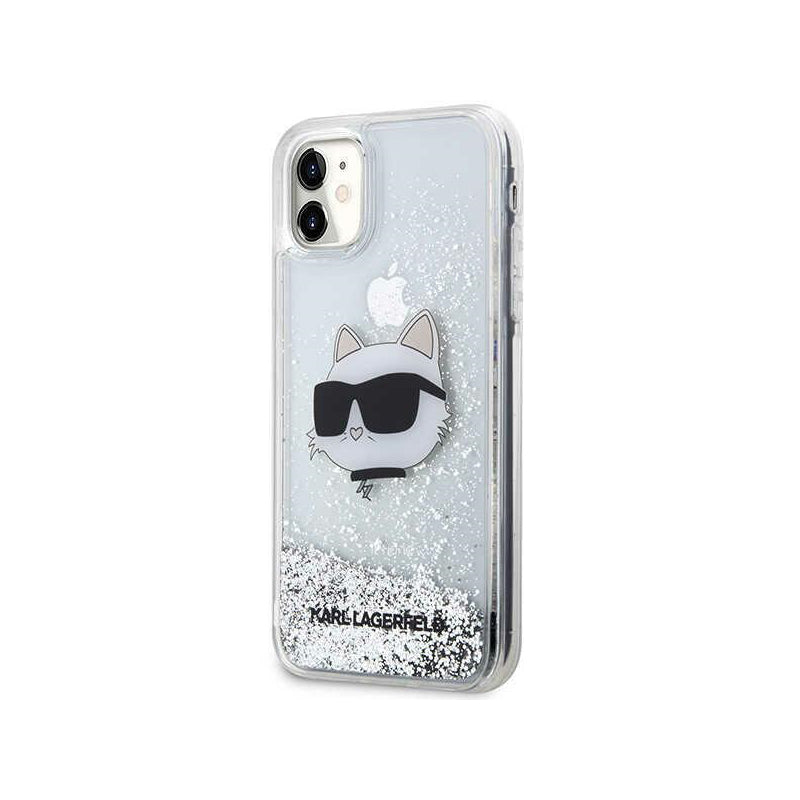 Karl Lagerfeld Liquid Glitter NFT Choupette Head – dėklas iPhone 11 (sidabras)