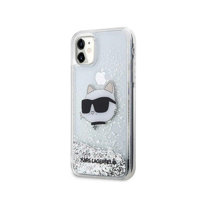 Karl Lagerfeld Liquid Glitter NFT Choupette Head – dėklas iPhone 11 (sidabras)