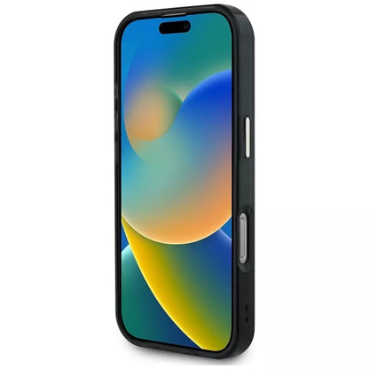 Guess IML Metal Glitter 4G Circle Triangle MagSafe – dėklas, skirtas iPhone 16 Pro Max (juodas)