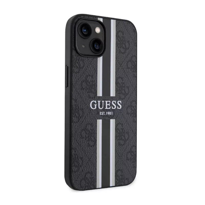 Guess 4G Printed Stripes MagSafe – dėklas iPhone 14 Plus (juodas)