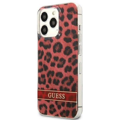 Guess Leopard Electro Stripe – „iPhone 13 Pro“ dėklas (raudonas)