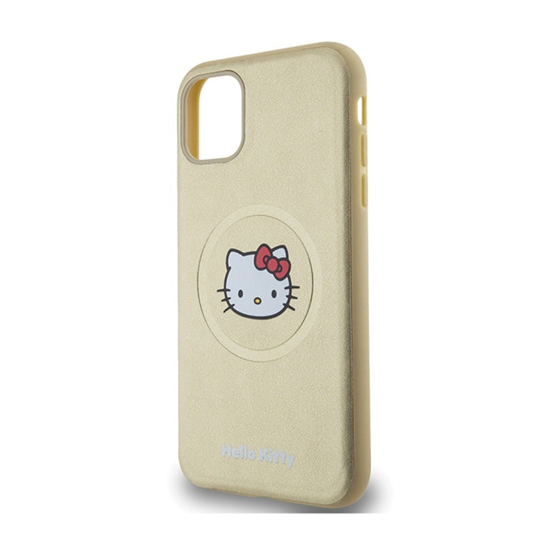 „Hello Kitty“ odinė „Kitty“ galvutės „MagSafe“ – „iPhone 11“ dėklas (aukso spalvos)