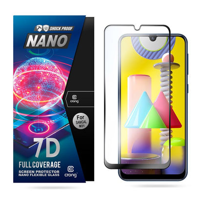 Crong 7D Nano lankstus stiklas – visa dengianti hibridinė ekrano apsauga 9H Samsung Galaxy M31