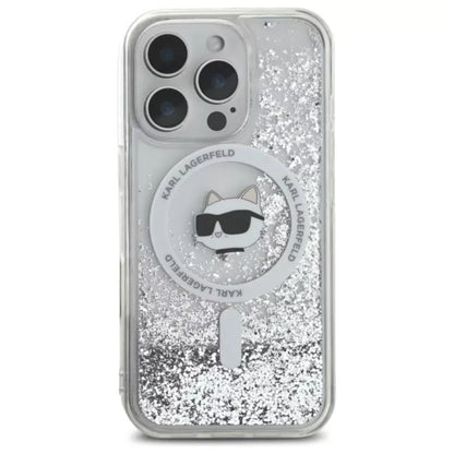 Karl Lagerfeld Liquid Glitter Choupette Head MagSafe – „iPhone 16 Pro“ dėklas (permatomas)