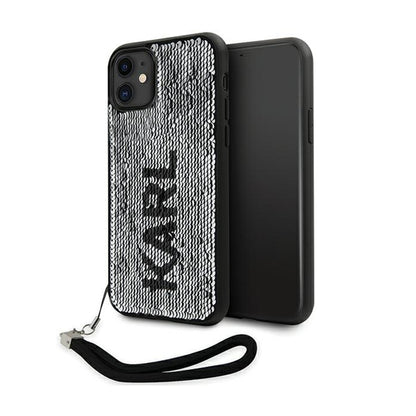 Karl Lagerfeld Sequins Cord – dėklas su virvele, skirtas iPhone 11 (sidabrinis)