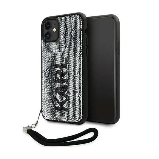 Karl Lagerfeld Sequins Cord – dėklas su virvele, skirtas iPhone 11 (sidabrinis)