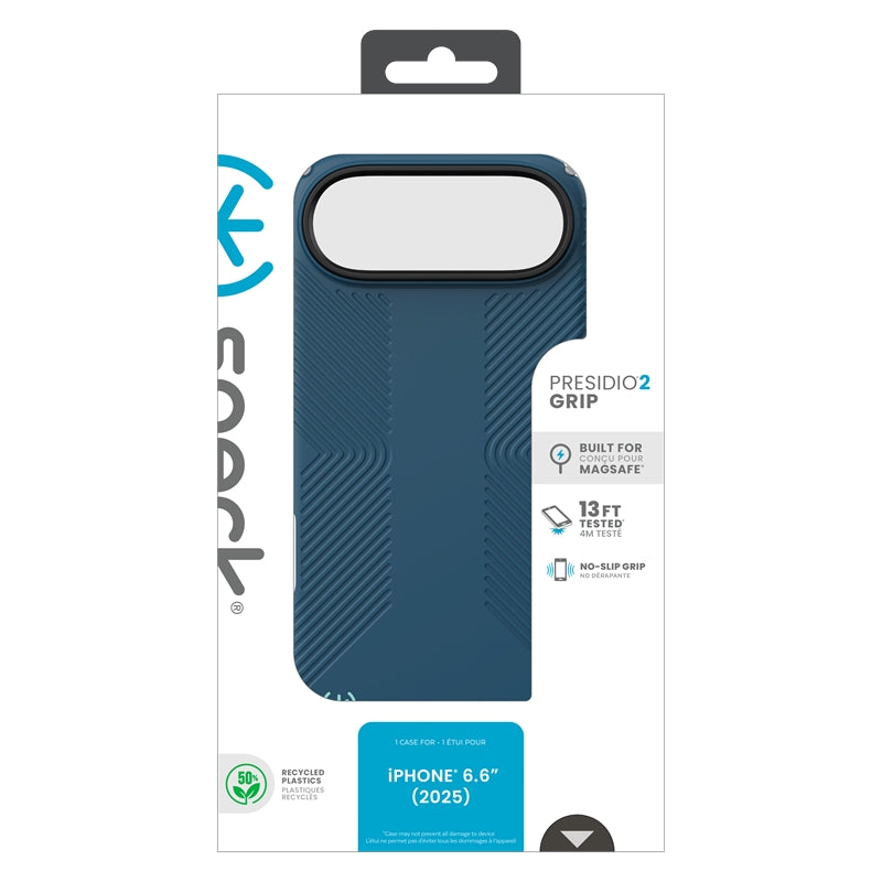 Speck Presidio2 Grip MagSafe – iPhone dėklas (Deep Sea / Silver Metallic / Spell Blue)