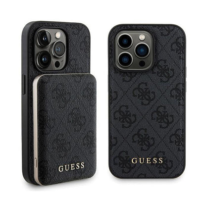 Guess komplektas „MagSafe 4G Metal Gold Logo“ – dėklas + išorinė baterija 5000 mAh MagSafe iPhone 14 Pro (juodas)