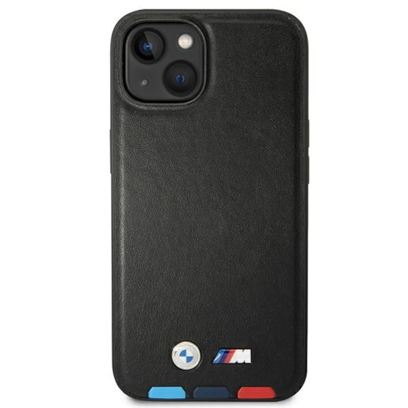 BMW Leather Hot Stamp Tricolor – dėklas skirtas iPhone 14 Plus (Juoda)
