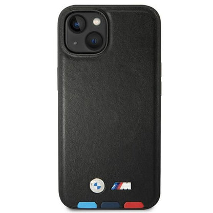 BMW Leather Hot Stamp Tricolor – dėklas skirtas iPhone 14 Plus (Juoda)