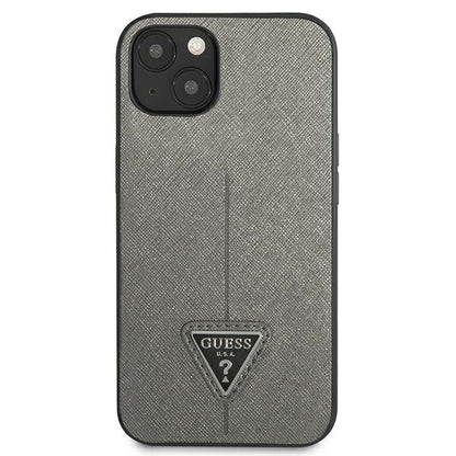 Guess Saffiano trikampio logotipu dėklas – skirtas iPhone 13 mini (sidabrinis)