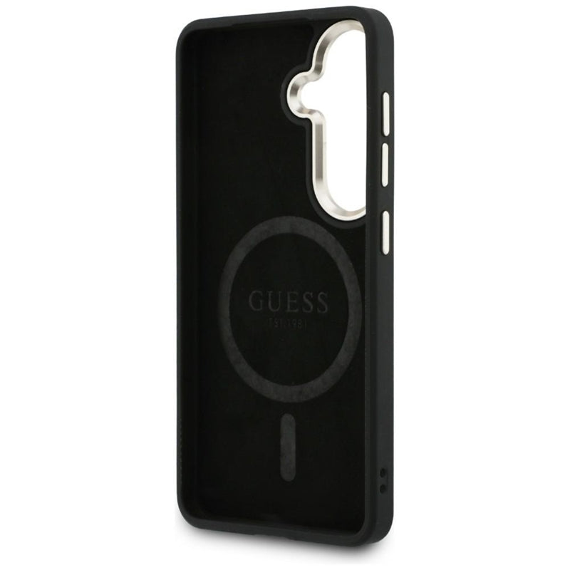 Guess 4G reljefinio žiedo MagSafe dėklas - Samsung Galaxy S26 (Mėlynas)