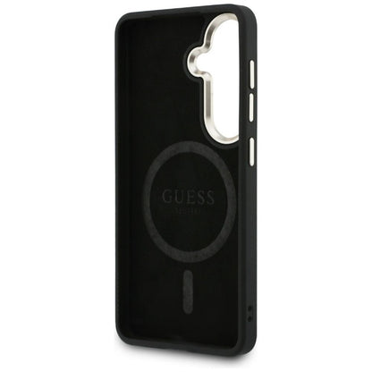 Guess 4G reljefinio žiedo MagSafe dėklas - Samsung Galaxy S26 (Mėlynas)