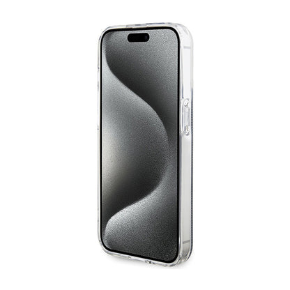 Guess IML 4G Gold Stripe – dėklas iPhone 15 Pro (juodas)