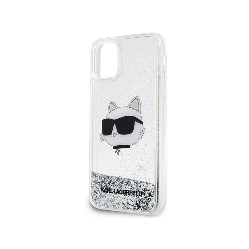 Karl Lagerfeld Liquid Glitter NFT Choupette Head – dėklas iPhone 11 (sidabras)