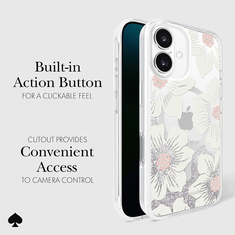 Kate Spade New York Liquid Glitter MagSafe - Dėklas, skirtas iPhone 16 (Hollyhock Floral)