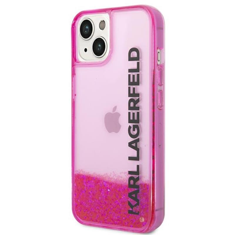 "Karl Lagerfeld Liquid Glitter Translucent Elongated Logo Case" - dėklas iPhone 14 Plus (rožinis)