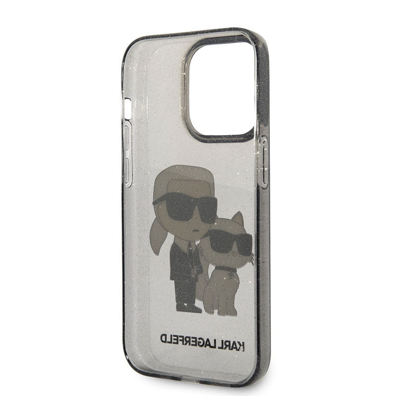 Karl Lagerfeld IML Glitter NFT Karl & Choupette – dėklas iPhone 14 Pro Max (juodas)