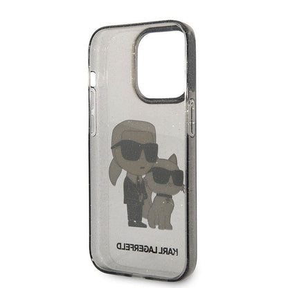 Karl Lagerfeld IML Glitter NFT Karl & Choupette – dėklas iPhone 14 Pro Max (juodas)