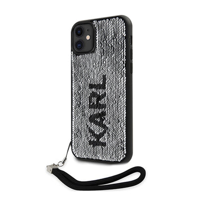 Karl Lagerfeld Sequins Cord – dėklas su virvele, skirtas iPhone 11 (sidabrinis)