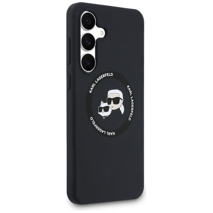 Karl Lagerfeld Silikoninis Karl & Choupette Galvutės MagSafe – Dėklas Samsung Galaxy S25 FE (juodas)