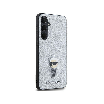 Karl Lagerfeld „Fixed Glitter Ikonik Logo Metal Pin“ – „Samsung Galaxy A35 5G“ dėklas (sidabrinis)