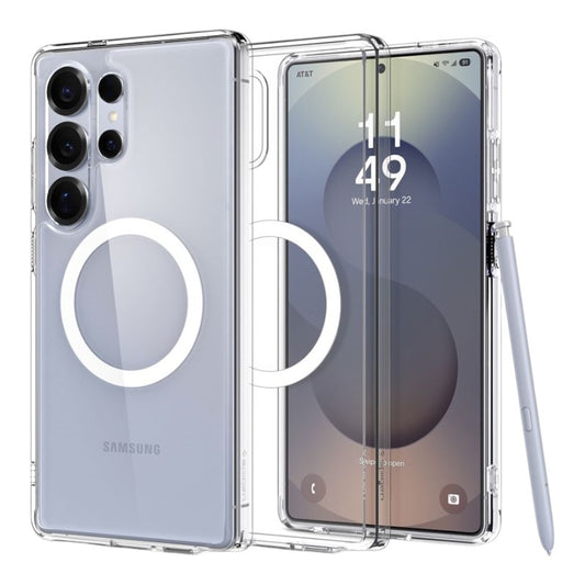 Spigen Ultra Hybrid Mag MagSafe – dėklas Samsung Galaxy S25 Ultra (skaidrus / baltas)