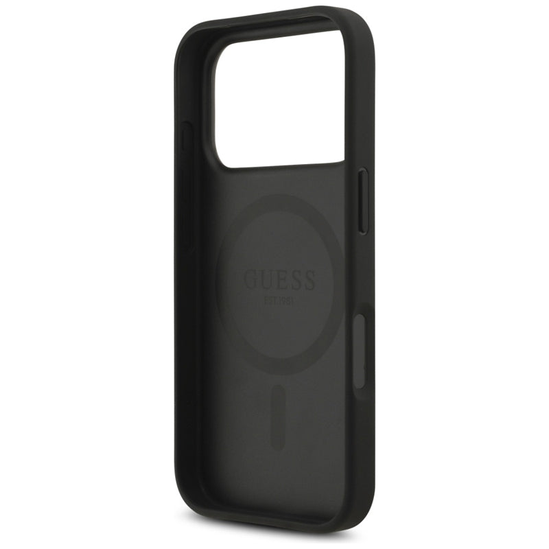 Guess 4G Circle Classic Logo MagSafe dėklas iPhone 17 Pro (juodas)