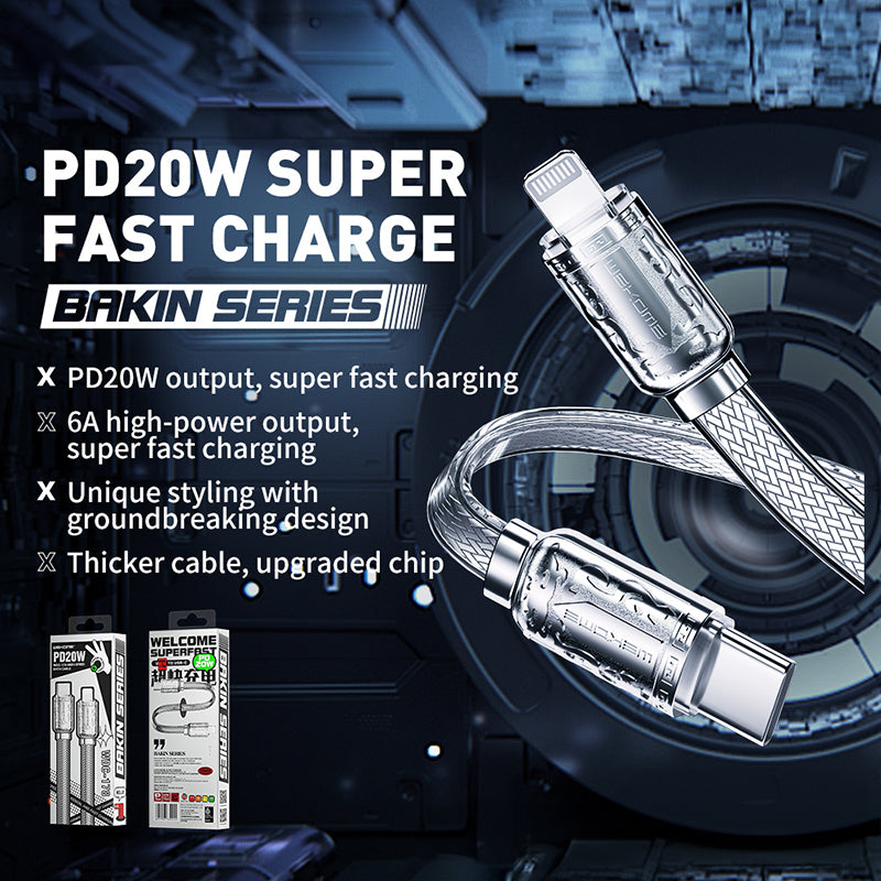 WEKOME WDC-178 Bakin serija – USB-C į Lightning greitojo įkrovimo PD jungties laidas 20W greitasis įkrovimas 1 m (sidabrinis)