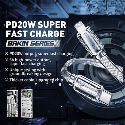 WEKOME WDC-178 Bakin serija – USB-C į Lightning greitojo įkrovimo PD jungties laidas 20W greitasis įkrovimas 1 m (sidabrinis)