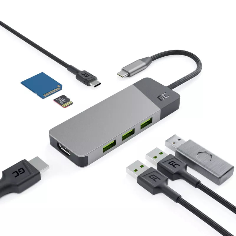 Green Cell - Dokavimo stotelė HUB USB-C HDMI 4K DEX SD ir MicroSD kortelių skaitytuvas USB 3.1