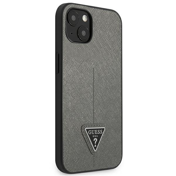 Guess Saffiano trikampio logotipu dėklas – skirtas iPhone 13 mini (sidabrinis)