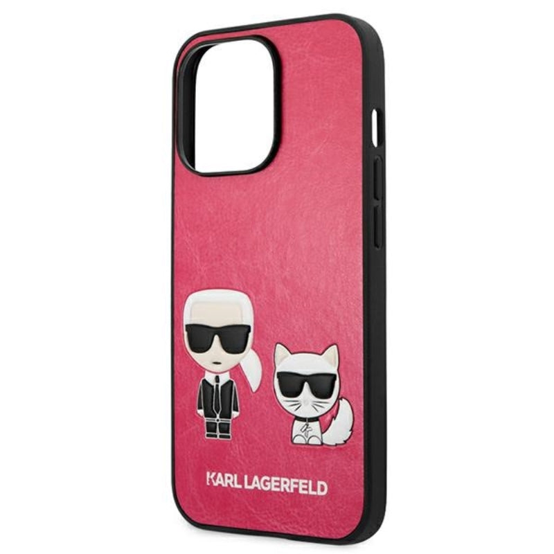 Karl Lagerfeld PU odos „Karl & Choupette“ su reljefu – dėklas, skirtas „iPhone 13 Pro“ (fuksija)