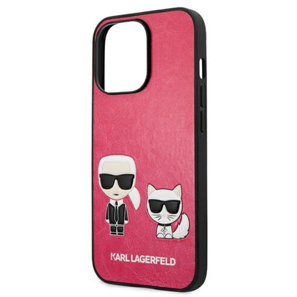 Karl Lagerfeld PU odos „Karl & Choupette“ su reljefu – dėklas, skirtas „iPhone 13 Pro“ (fuksija)
