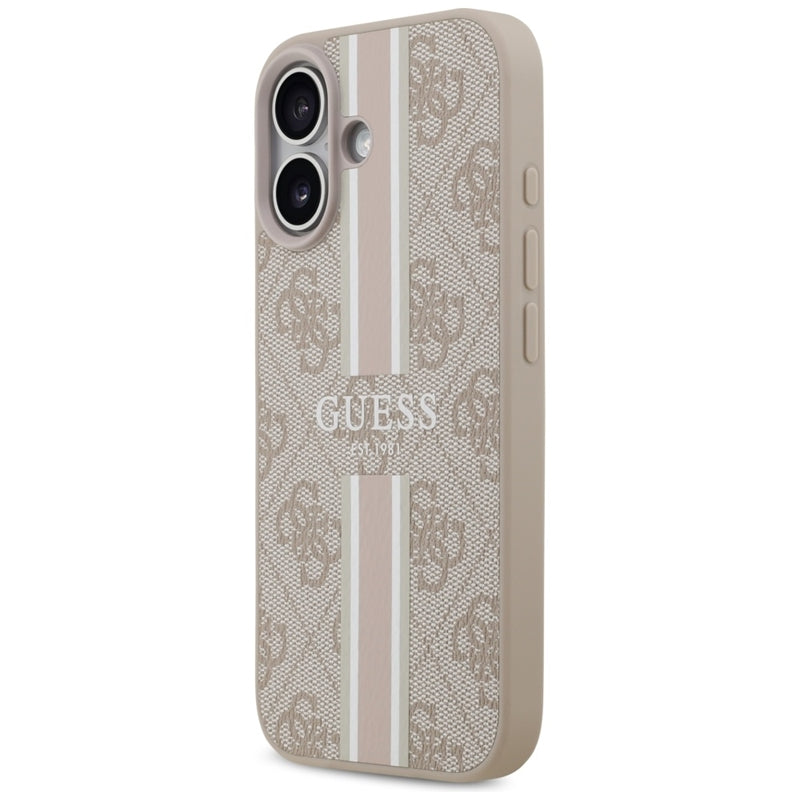 Guess 4G Spausdintų Dryžių MagSafe Apsauginis dėklas iPhone 17 (rožinis)