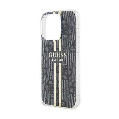 Guess IML 4G Gold Stripe – dėklas iPhone 15 Pro (juodas)