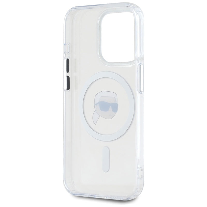 Karl Lagerfeld IML Metal Karl Head MagSafe - dėklas, skirtas iPhone 15 Pro Max (baltas)